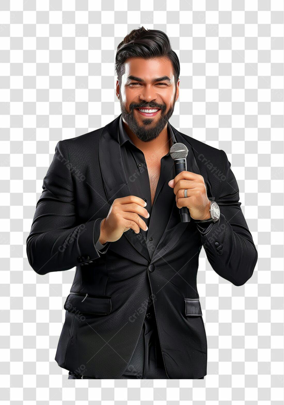 Imagem PNG Cantor com Microfone Fundo Transparente