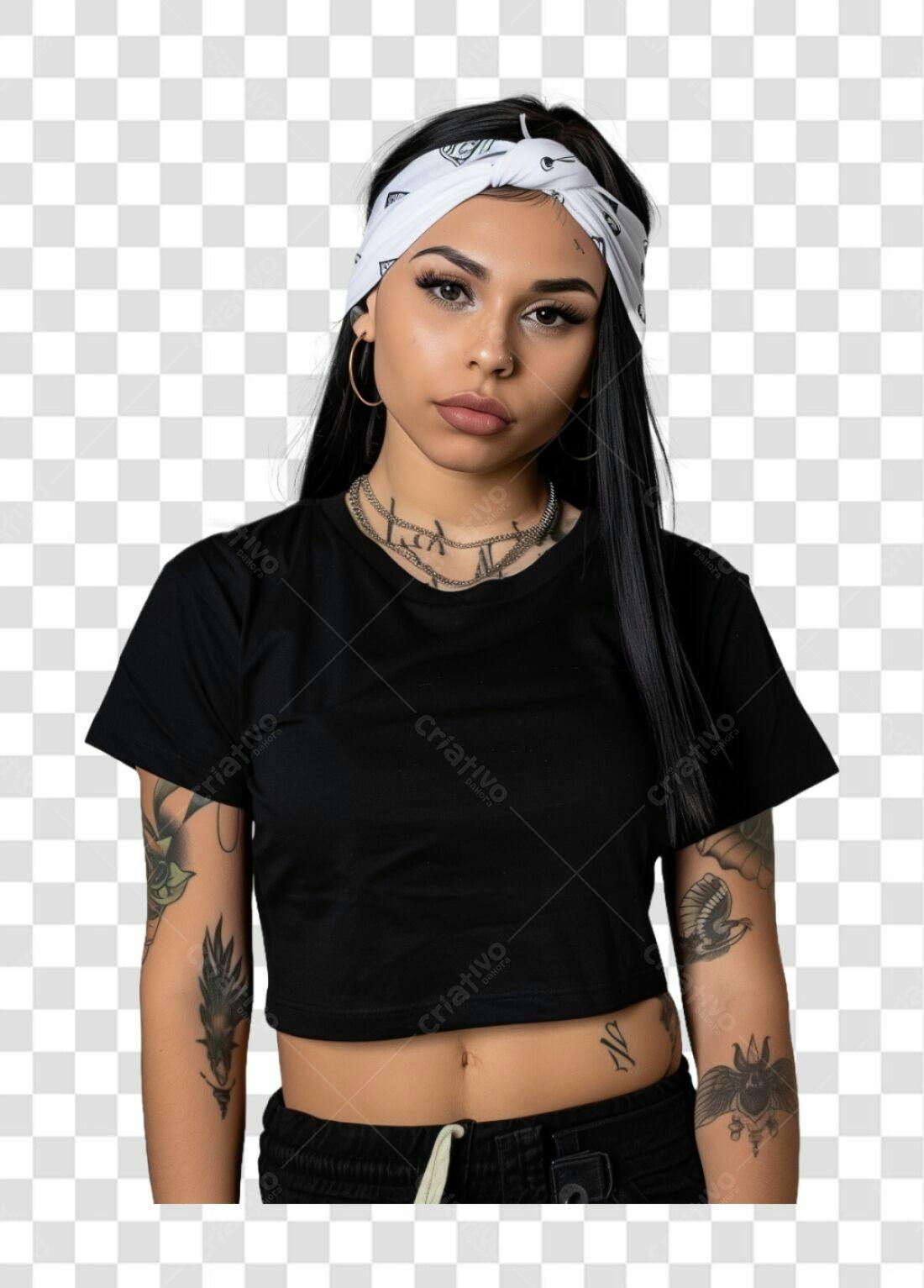 Imagem PNG Modelo Feminina com Tatuagens e Fundo Transparente