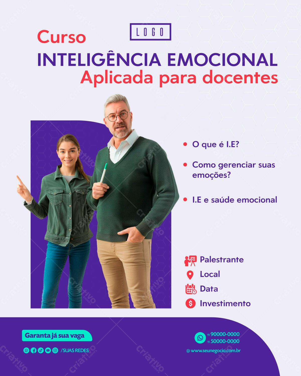 Flyer Curso Inteligência Emocional para Docentes PSD Editável