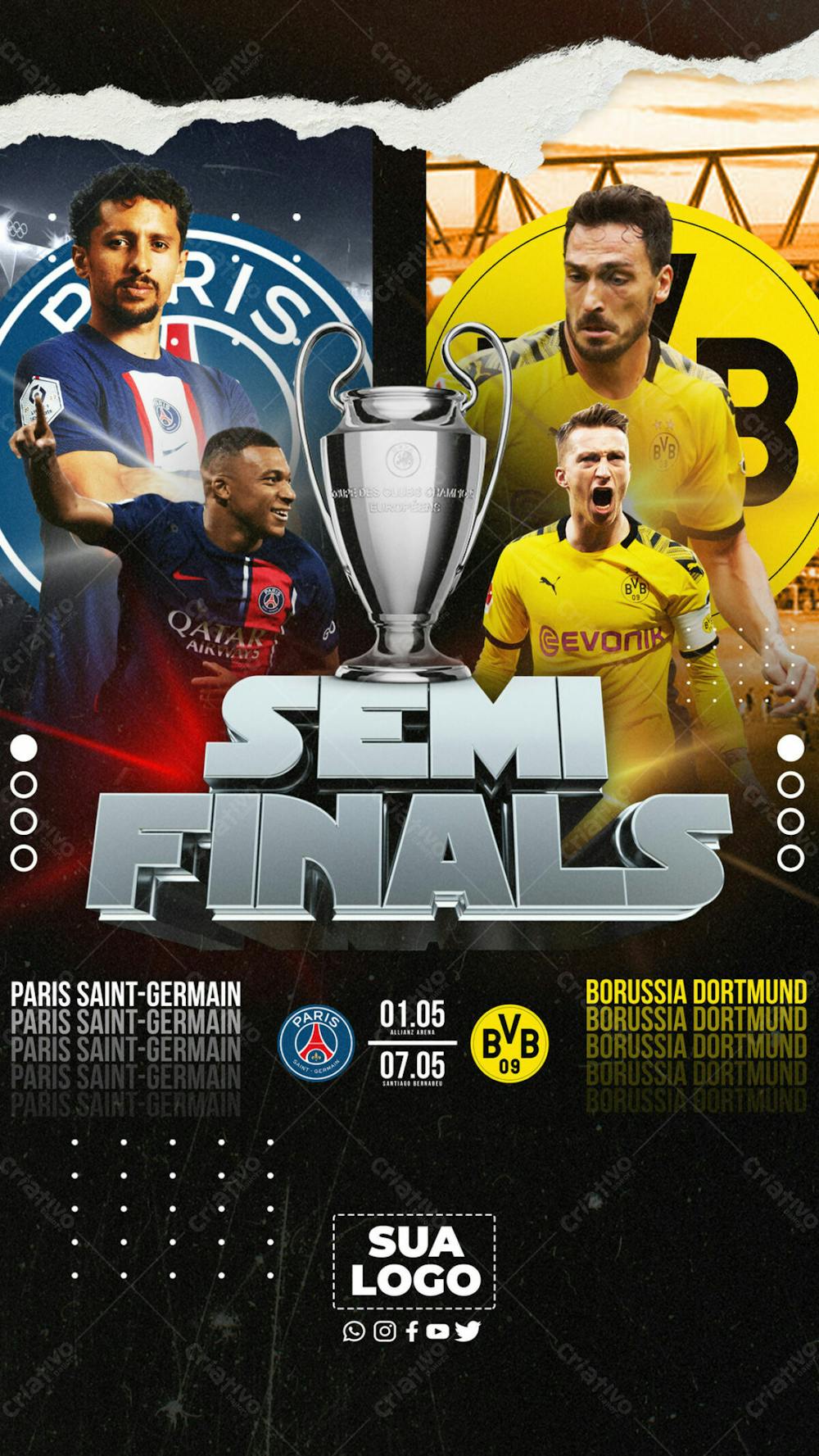 FLYER ESPORTIVO SEMIFINAIS CHAMPIONS LEAGUE PSG x DORTMUND