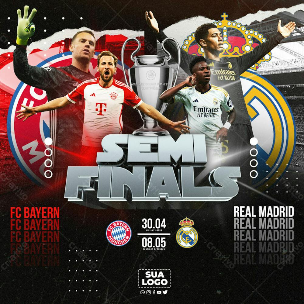 FLYER ESPORTIVO SEMIFINAIS CHAMPIONS LEAGUE MADRID x BAYERN STORIES