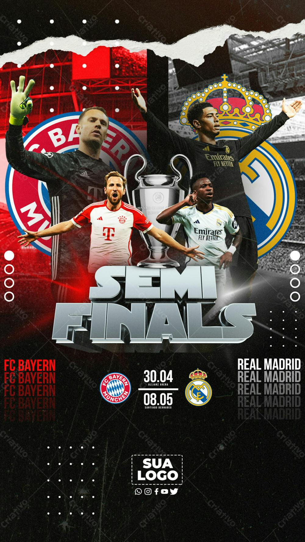 FLYER ESPORTIVO SEMIFINAIS CHAMPIONS LEAGUE MADRID x BAYERN