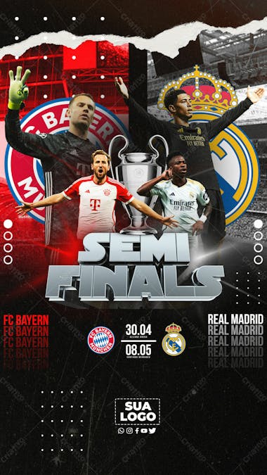 Flyer esportivo semifinais champions league madrid x bayern