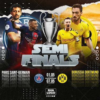 Flyer esportivo semifinais champions league psg x dortmund stories