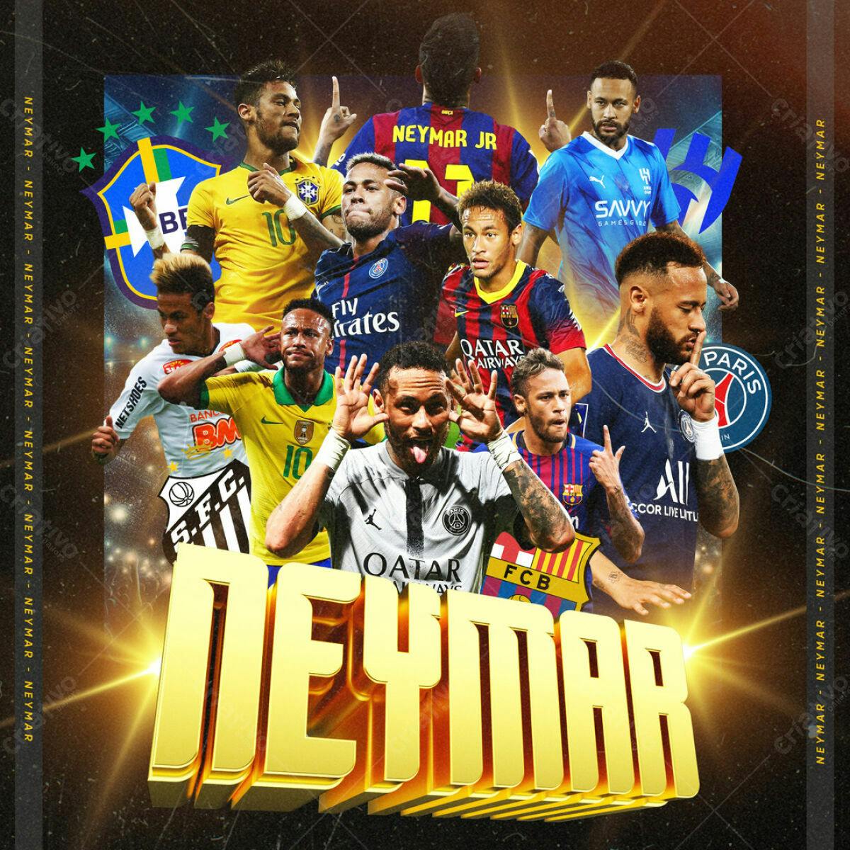 Arte com Fotos do Neymar Jr PSD Editável