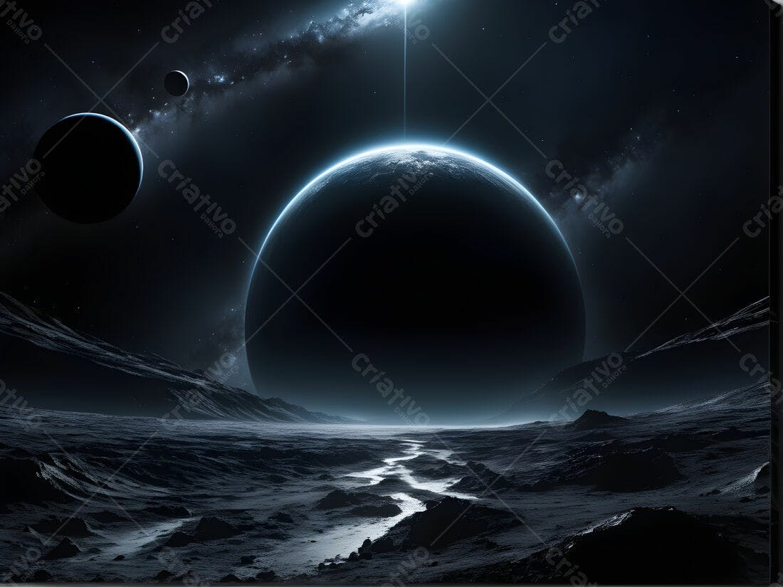 Planeta alienígena com lua e estrelas cintilantes