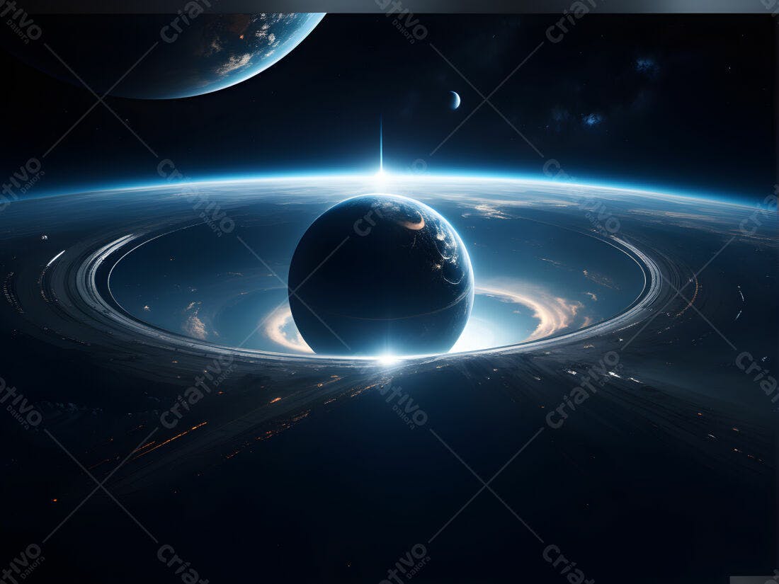 Planeta alienígena com anéis cósmicos