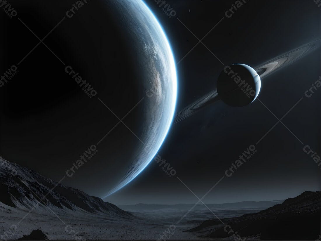 Planeta alienígena com anéis cósmicos