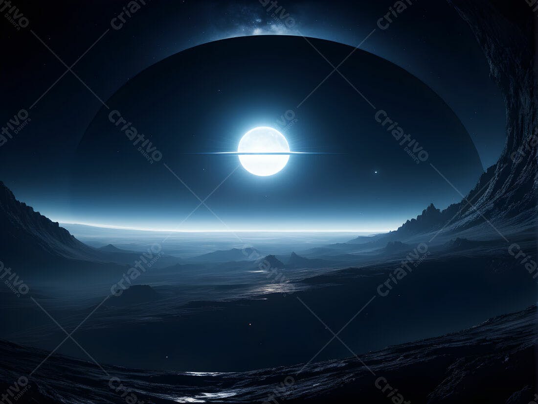 Planeta alienígena com estrela brilhante azul