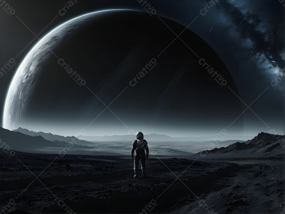 Astronauta contemplando planeta alienígena