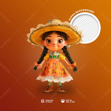 Uma boneca 3d com chapéu de palha para festa junina