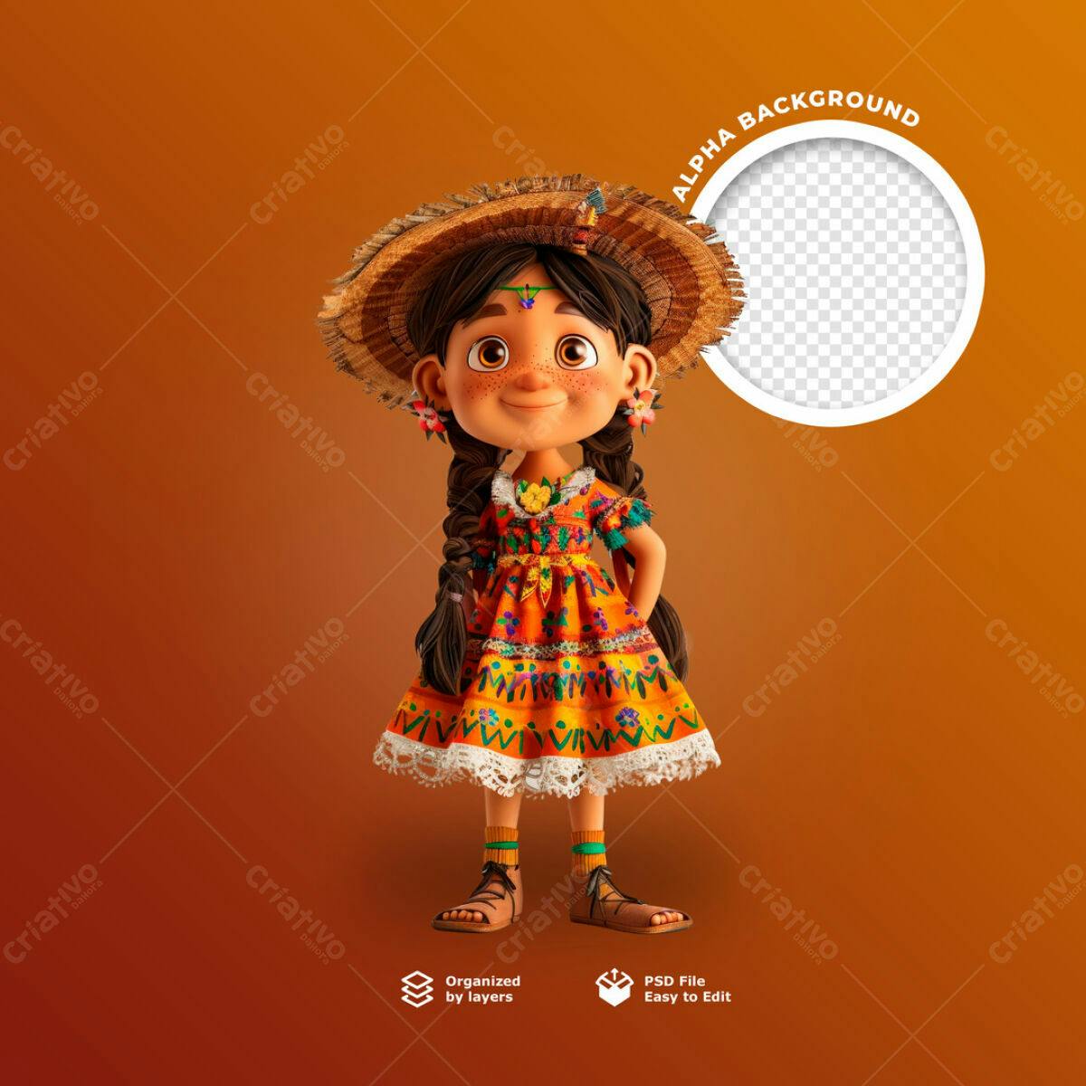Personagem Cartoon PSD para Festa Junina Editável