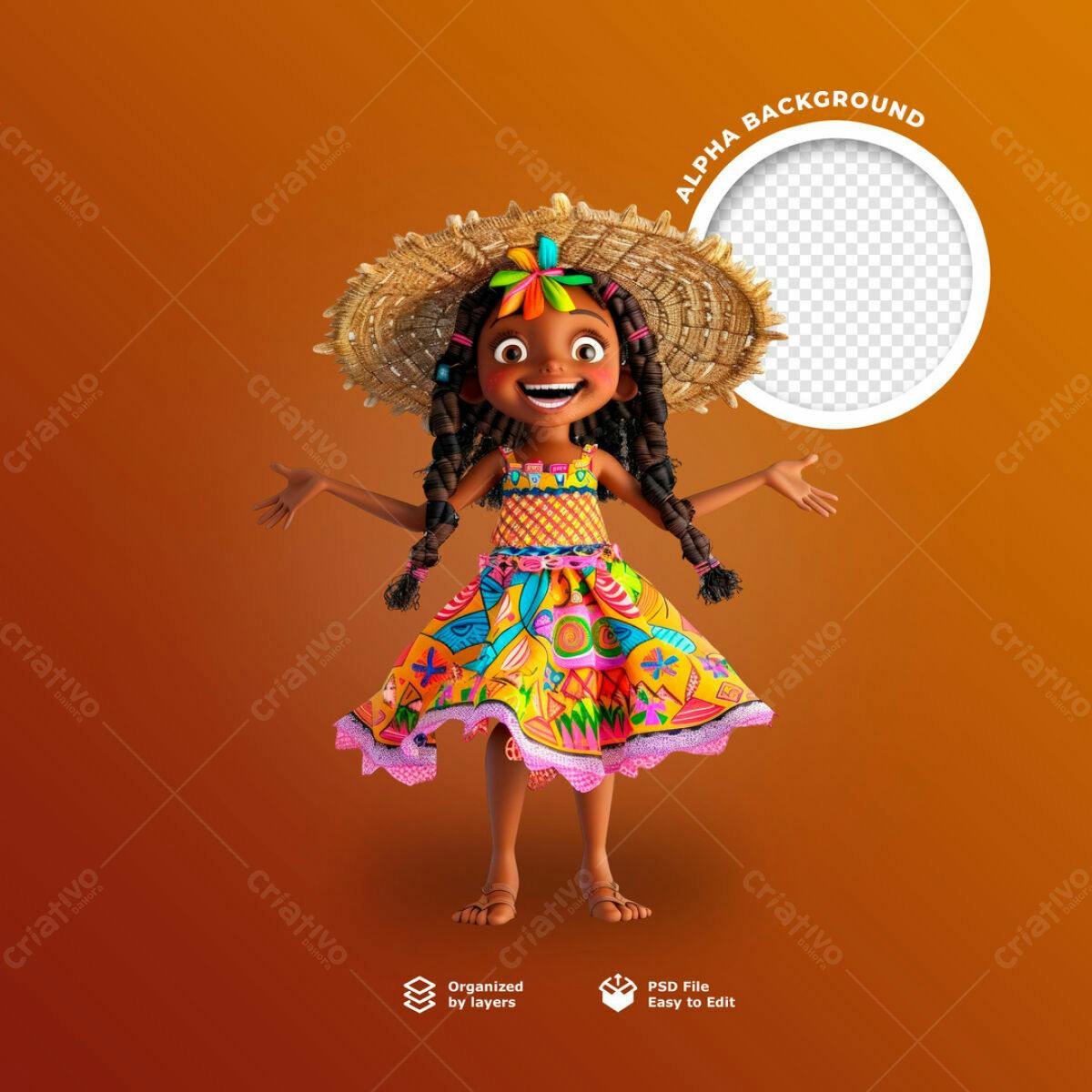 PSD Personagem Infantil para Festa Junina Editável