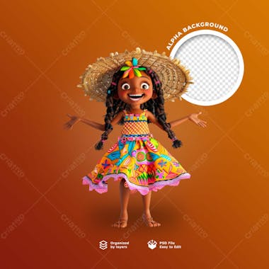 Uma boneca 3d com chapéu de palha para festa junina