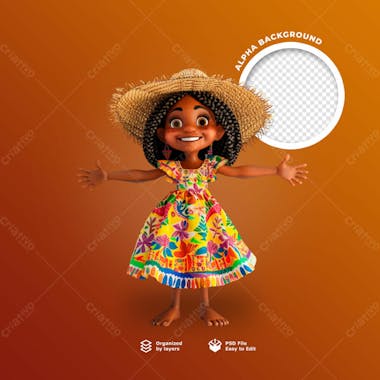 Uma boneca 3d com chapéu de palha para festa junina