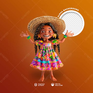 Uma boneca 3d com chapéu de palha para festa junina