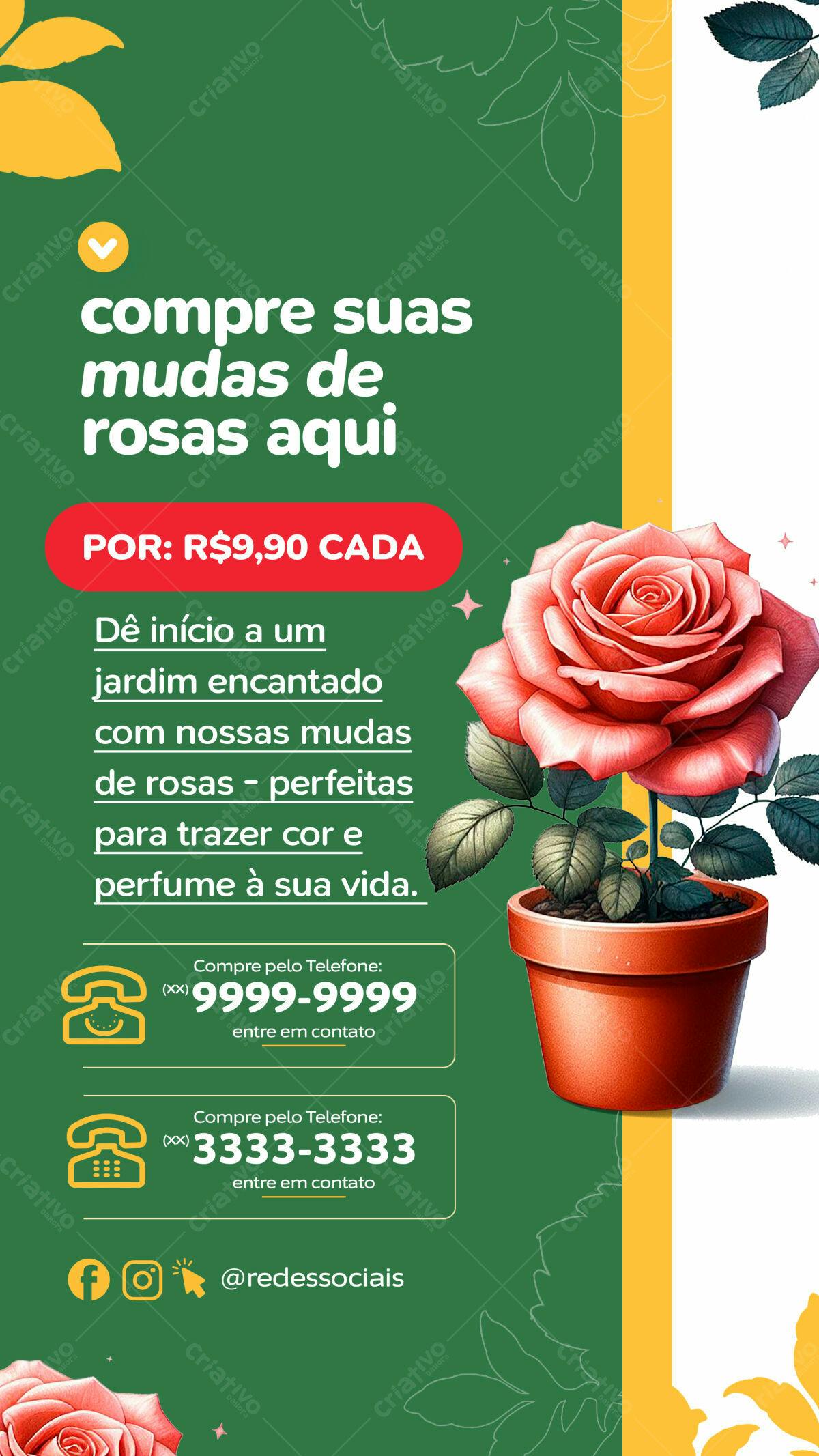 Flyer para Venda de Mudas de Rosas PSD Editável