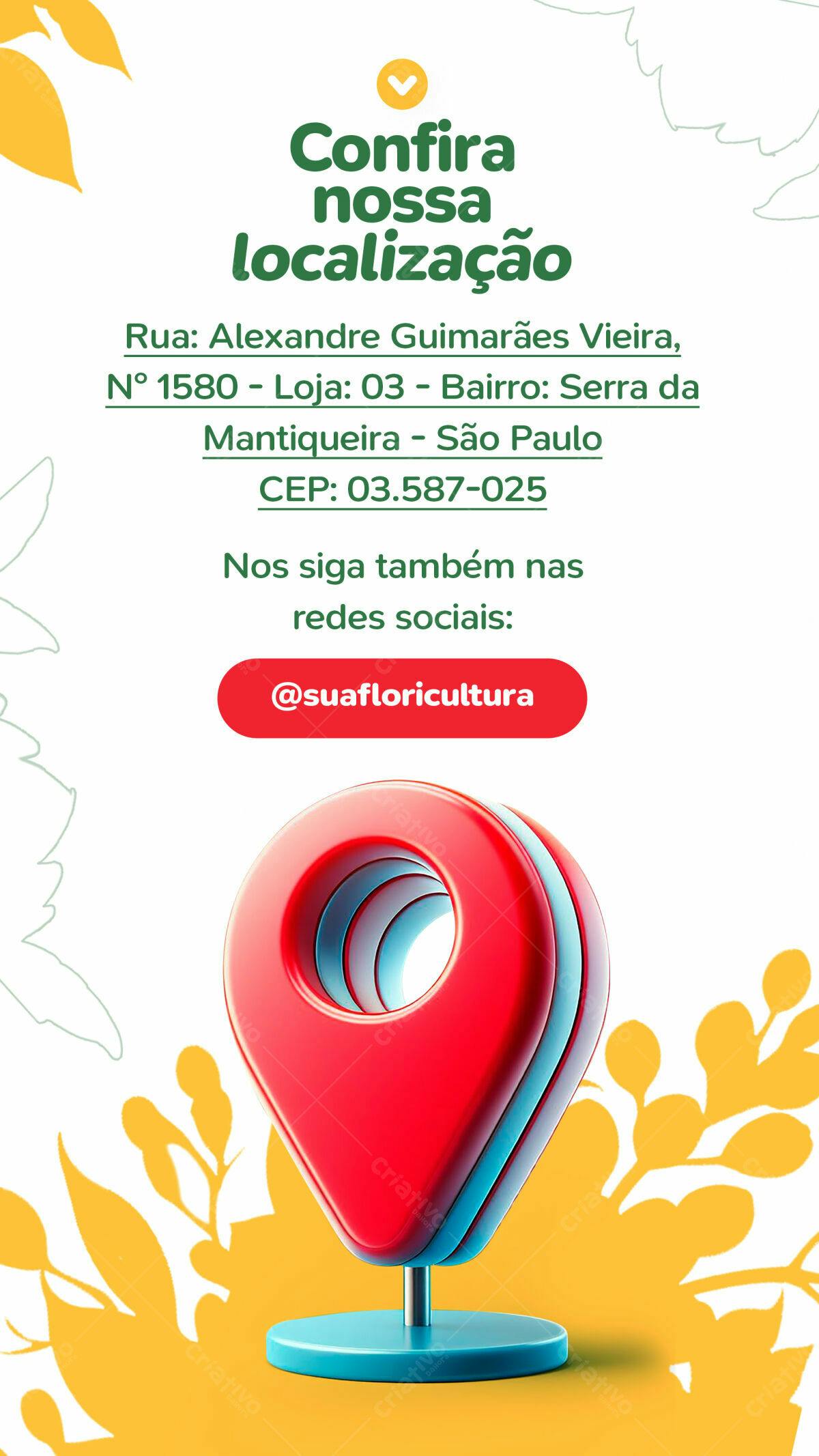 Flyer Localização Floricultura PSD Editável