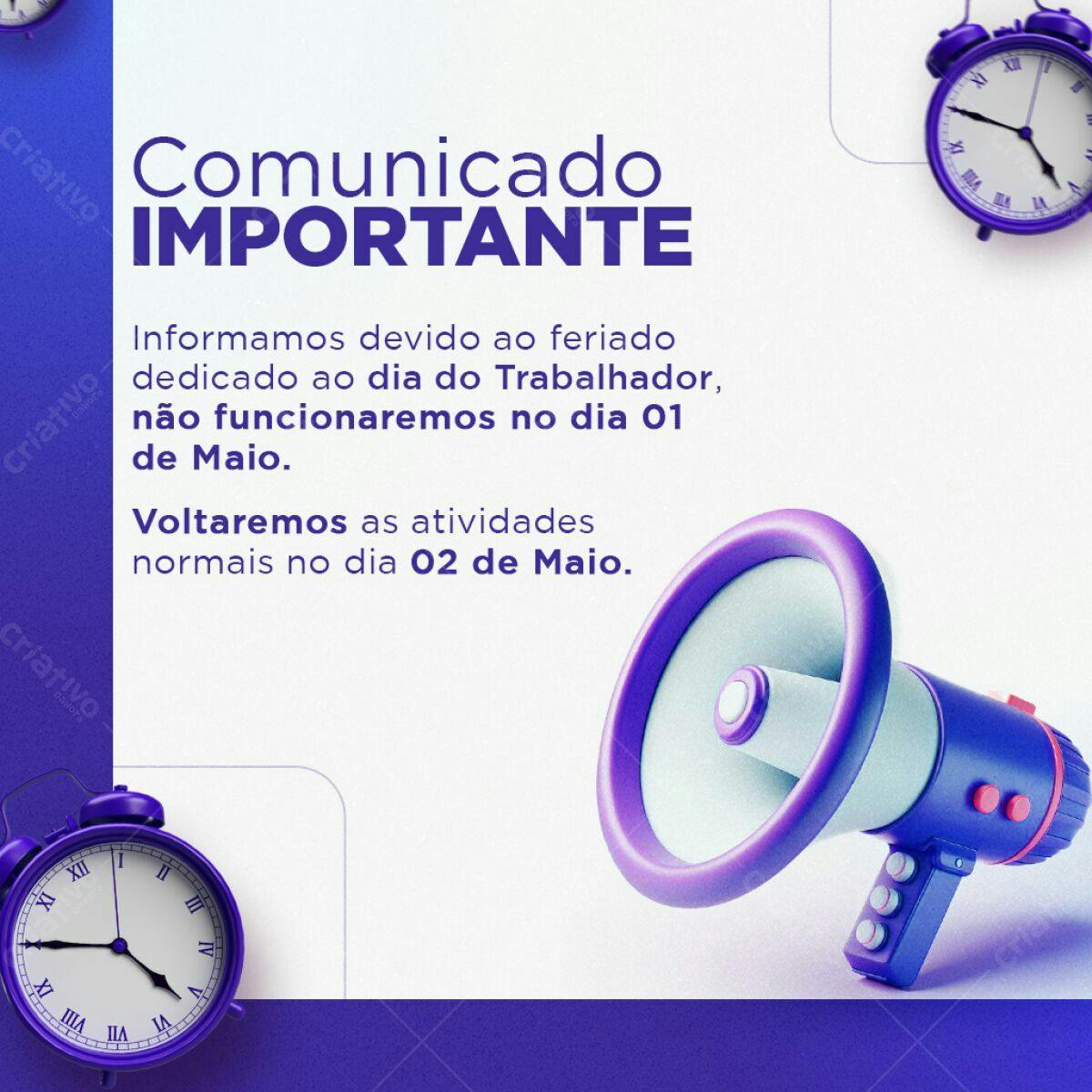Comunicado Dia do Trabalho PSD Editável