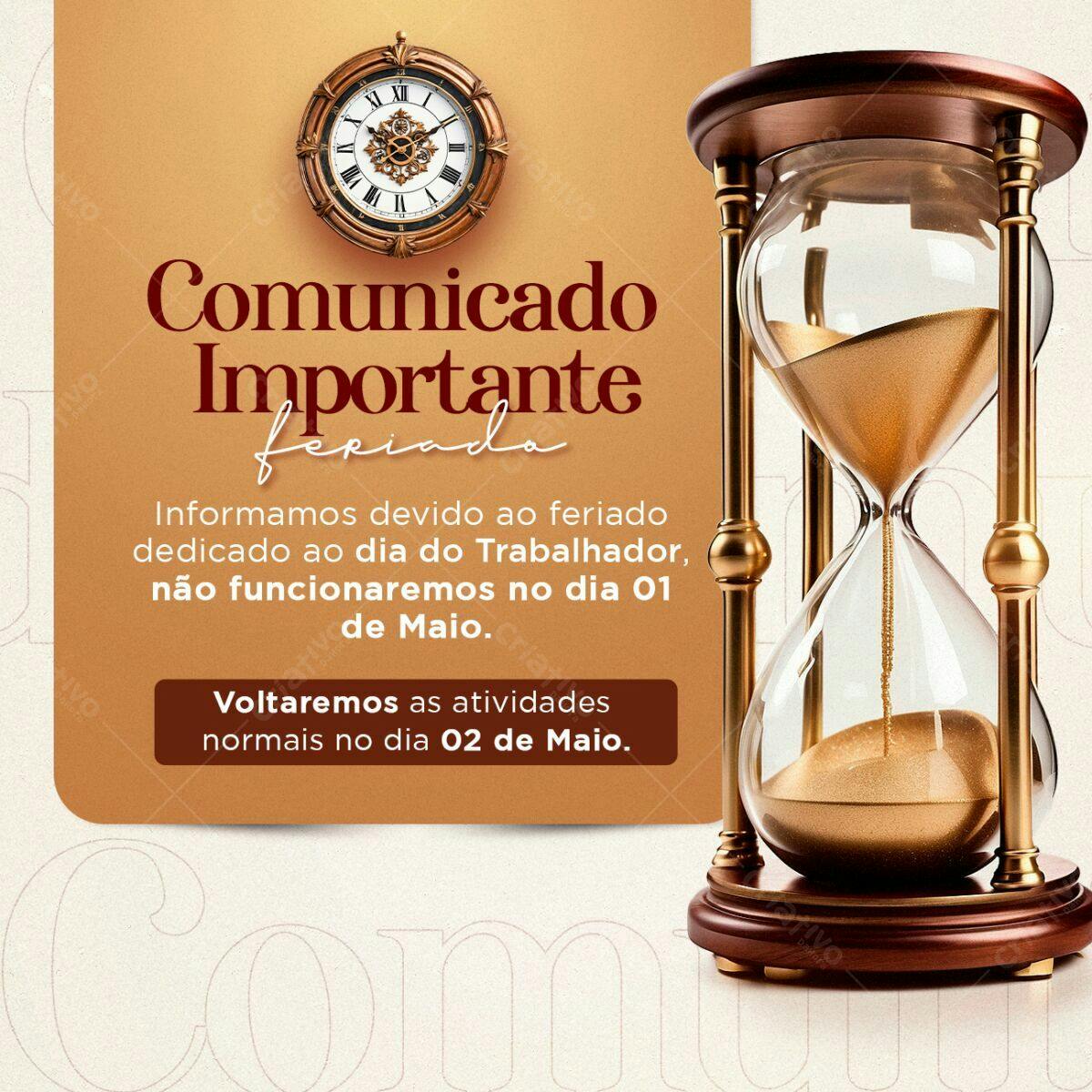 Comunicado Feriado Trabalho PSD Editável