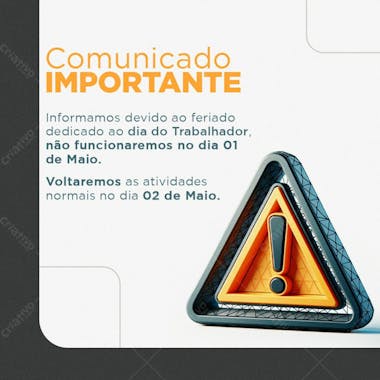 Dia do trabalhador comunicado