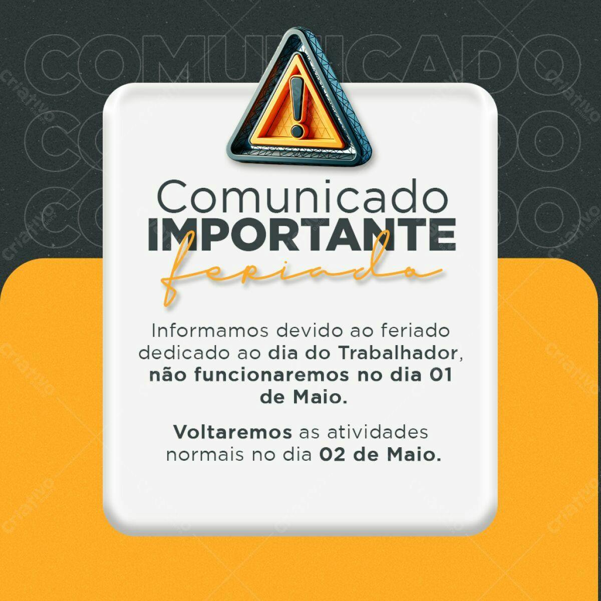 Comunicado Feriado Dia do Trabalho PSD Editável