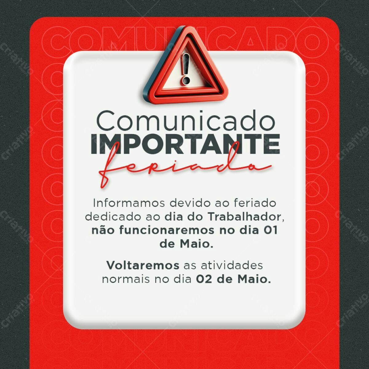 Comunicado Feriado Trabalho PSD Editável