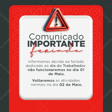 Dia do trabalhador comunicado