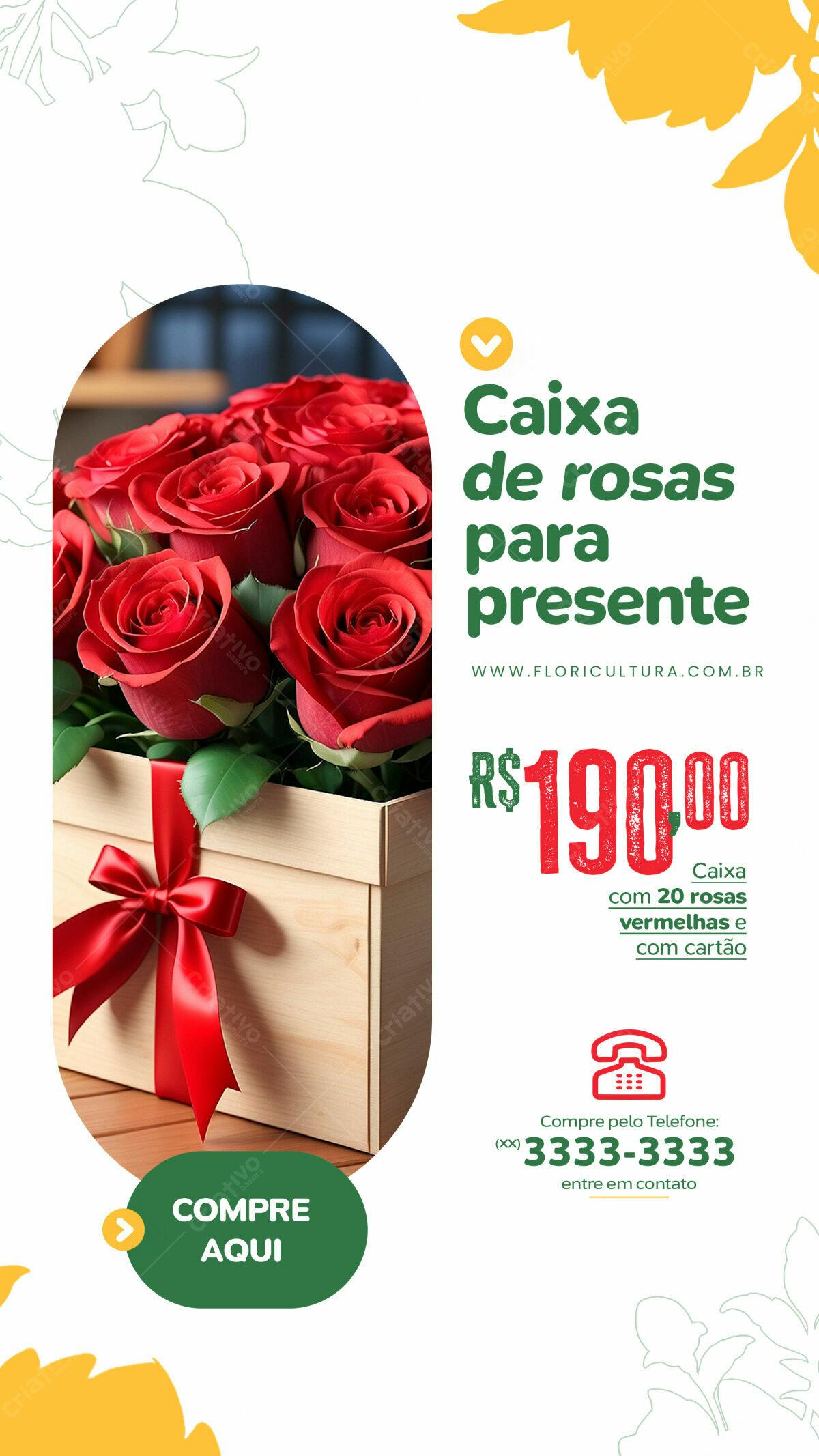 Flyer para Presente de Rosas PSD Editável