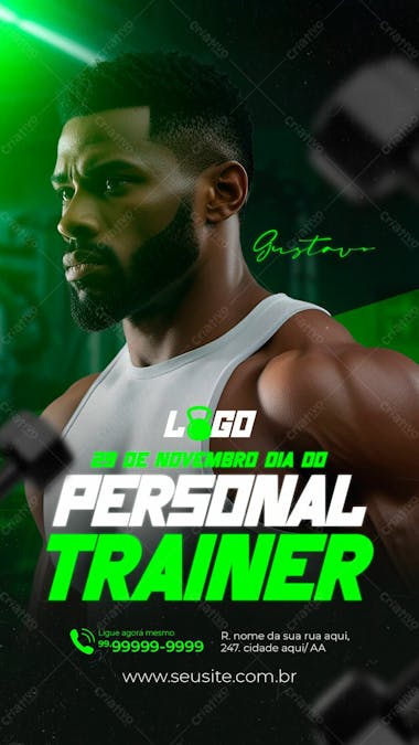 Story academia comemoração ao dia do personal trainer social media psd