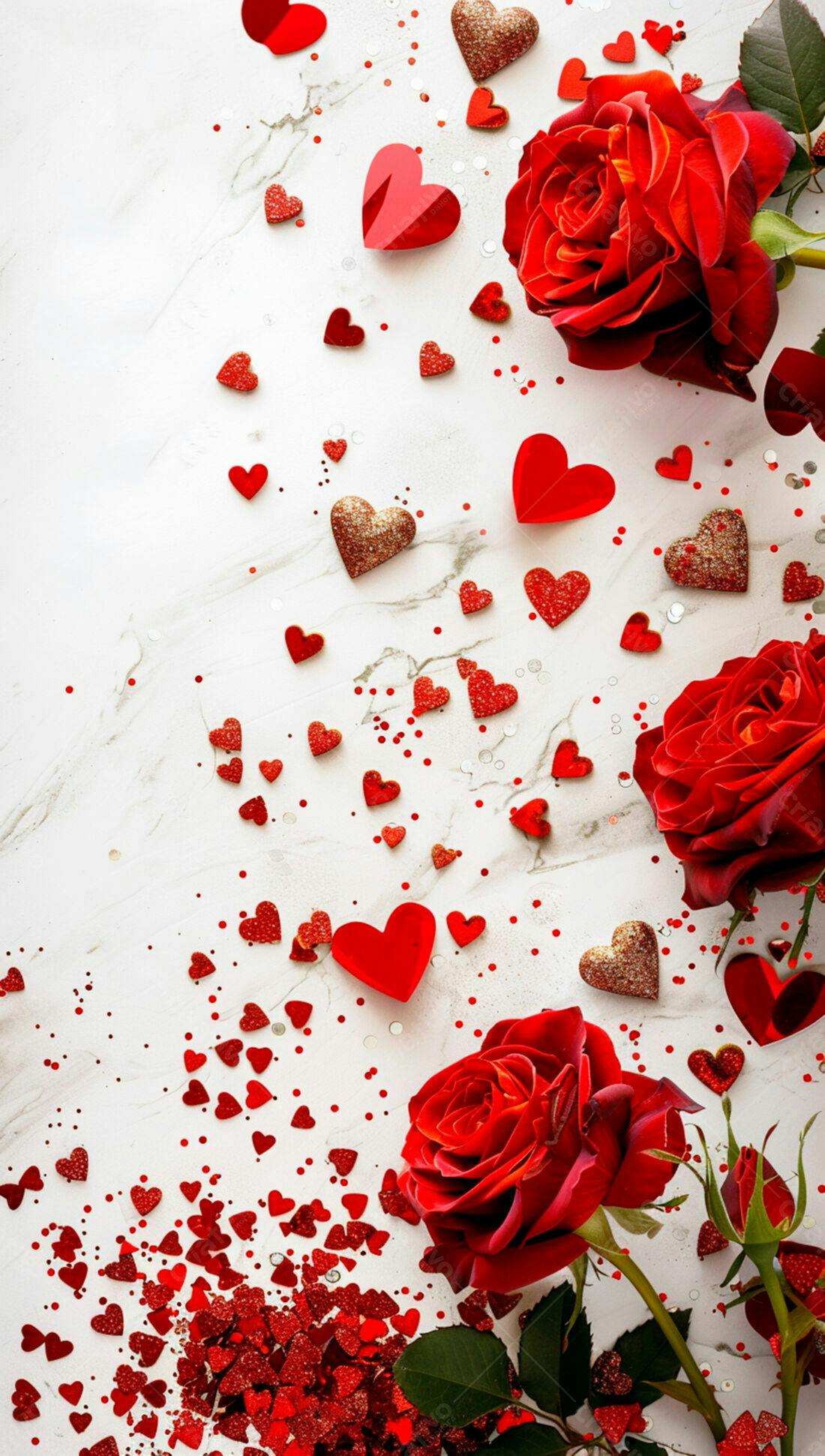 Rosas vermelhas e corações para o Dia dos Namorados