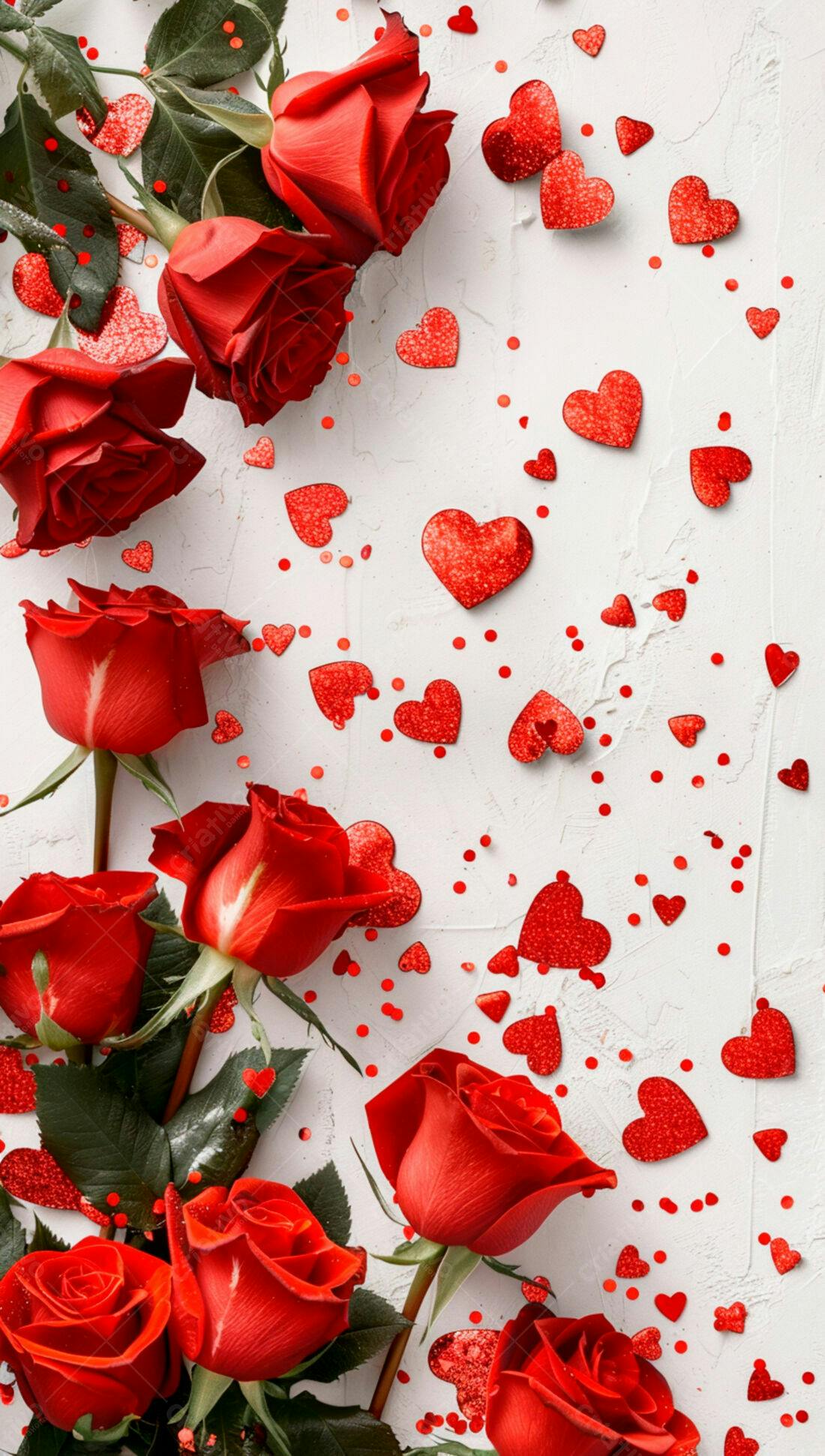Rosas vermelhas e corações para o Dia dos Namorados