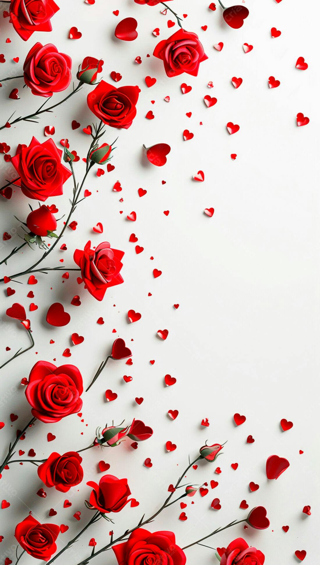Rosas vermelhas e corações para o Dia dos Namorados