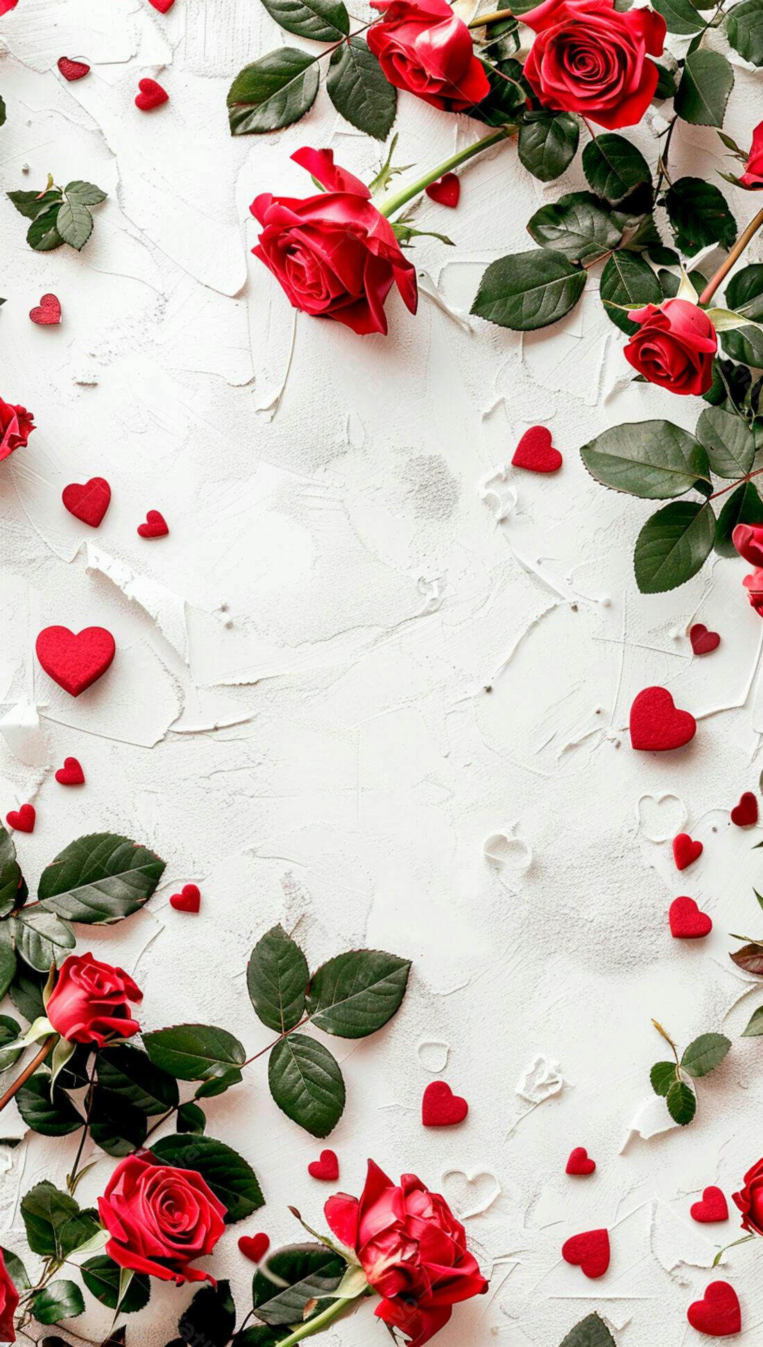 Rosas vermelhas e corações fundo branco Dia dos Namorados