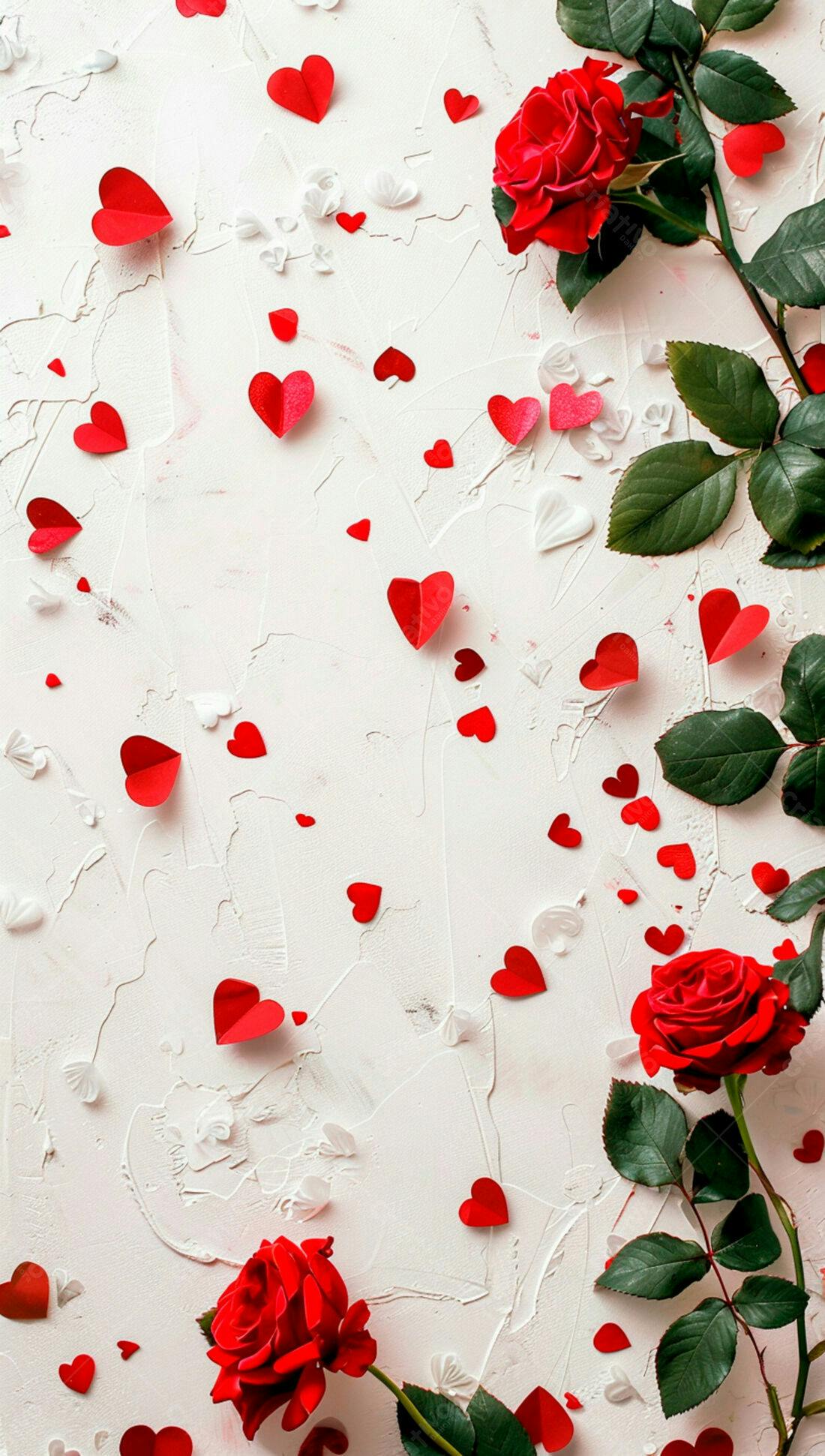 Rosas vermelhas corações papel Dia dos Namorados