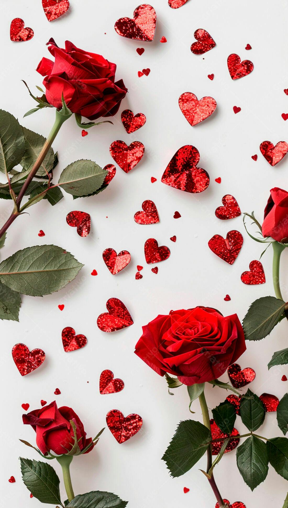 Rosas vermelhas e corações para o Dia dos Namorados
