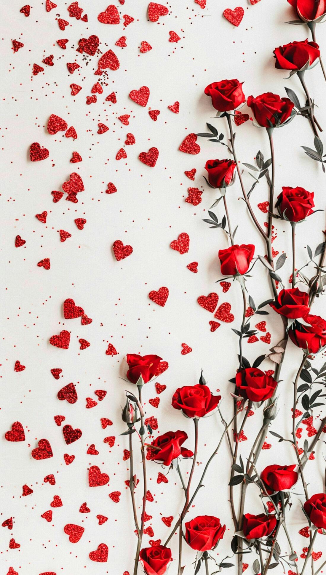Rosas vermelhas e corações para o Dia dos Namorados