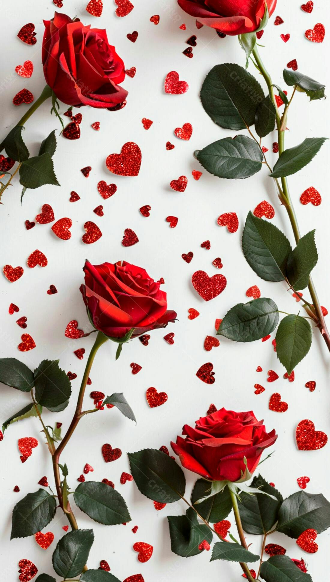 Rosas vermelhas e corações para o Dia dos Namorados