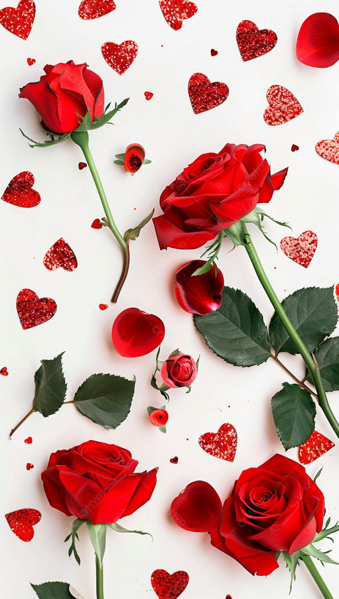 Rosas vermelhas e corações para o Dia dos Namorados