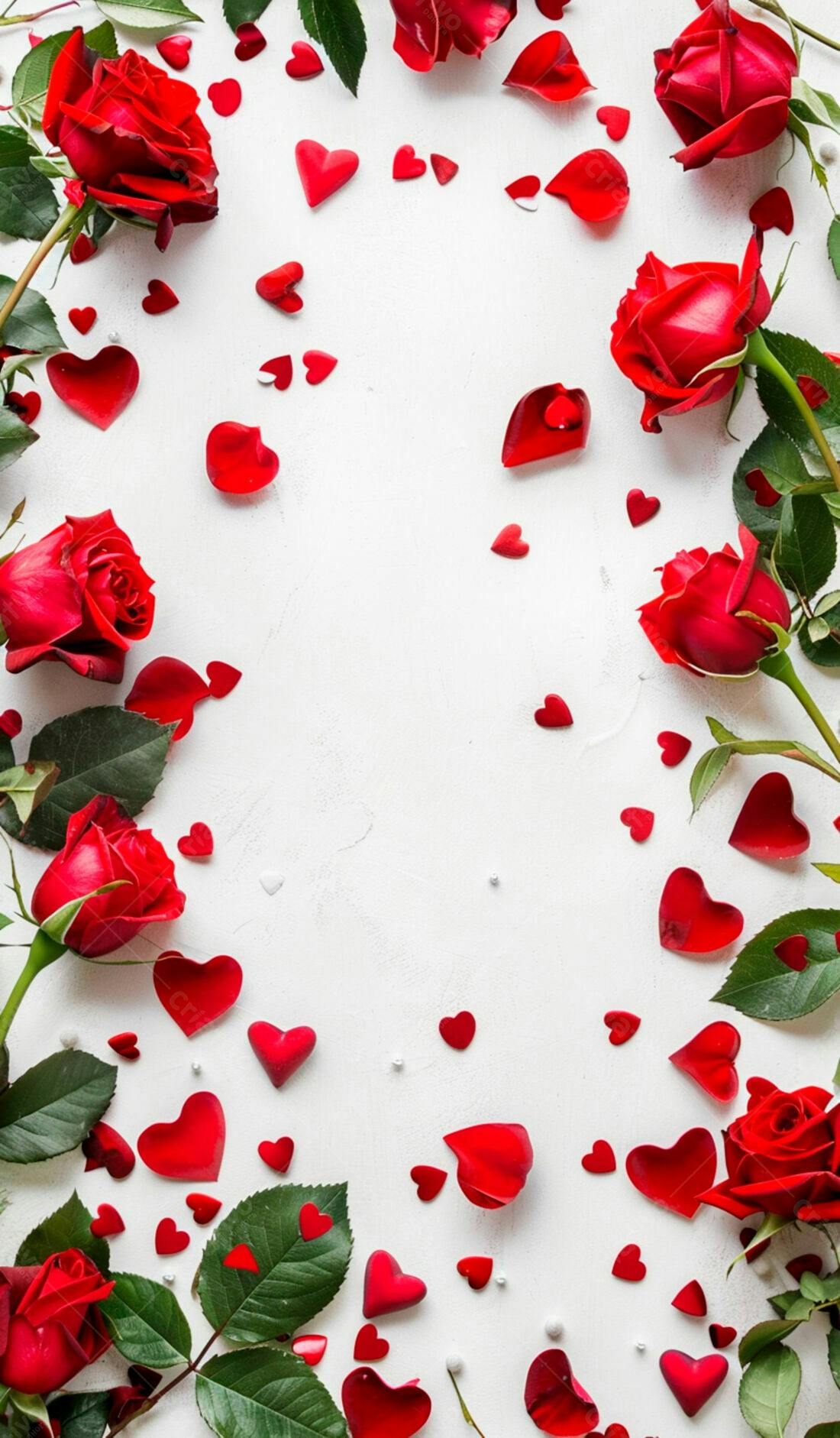 Rosas vermelhas e corações para o Dia dos Namorados