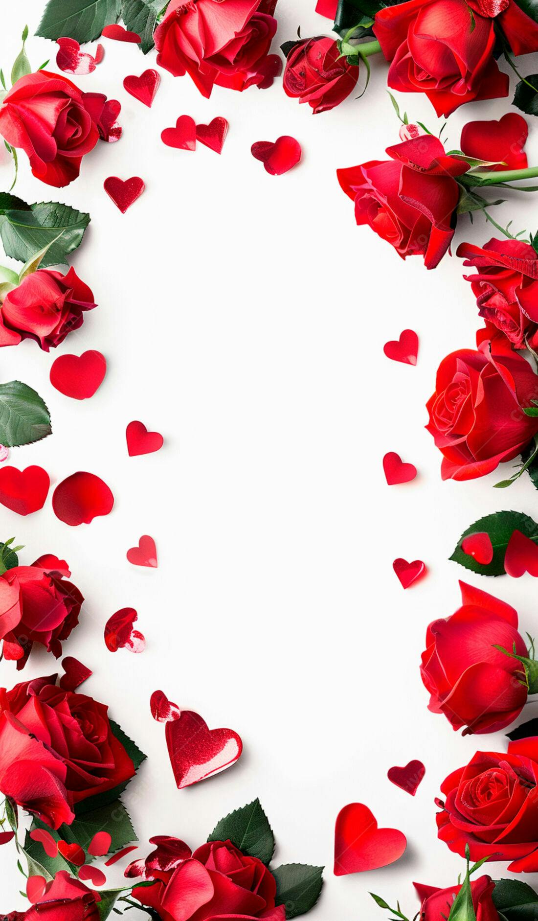 Rosas vermelhas e corações para o Dia dos Namorados