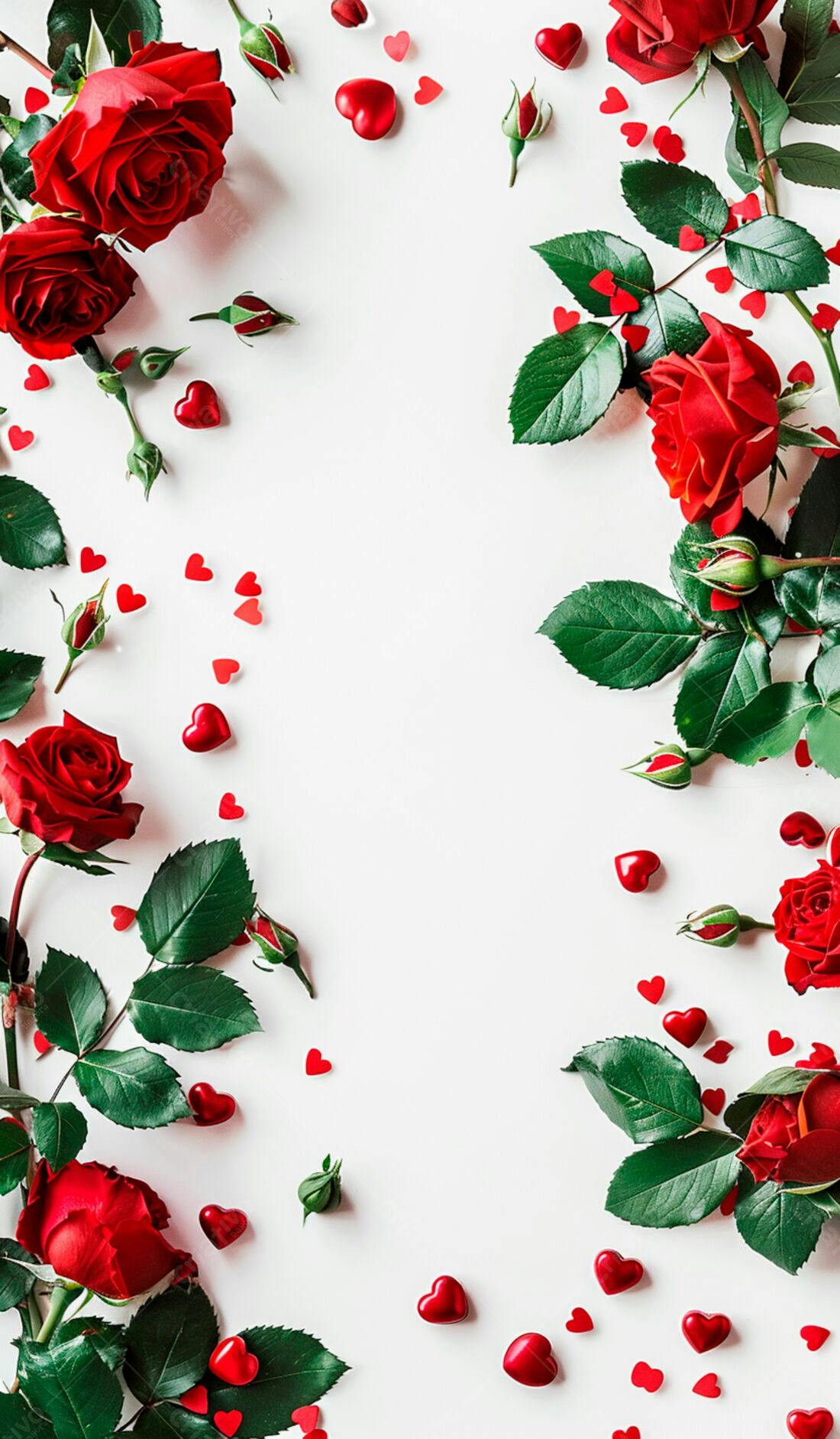 Rosas vermelhas e corações para o Dia dos Namorados