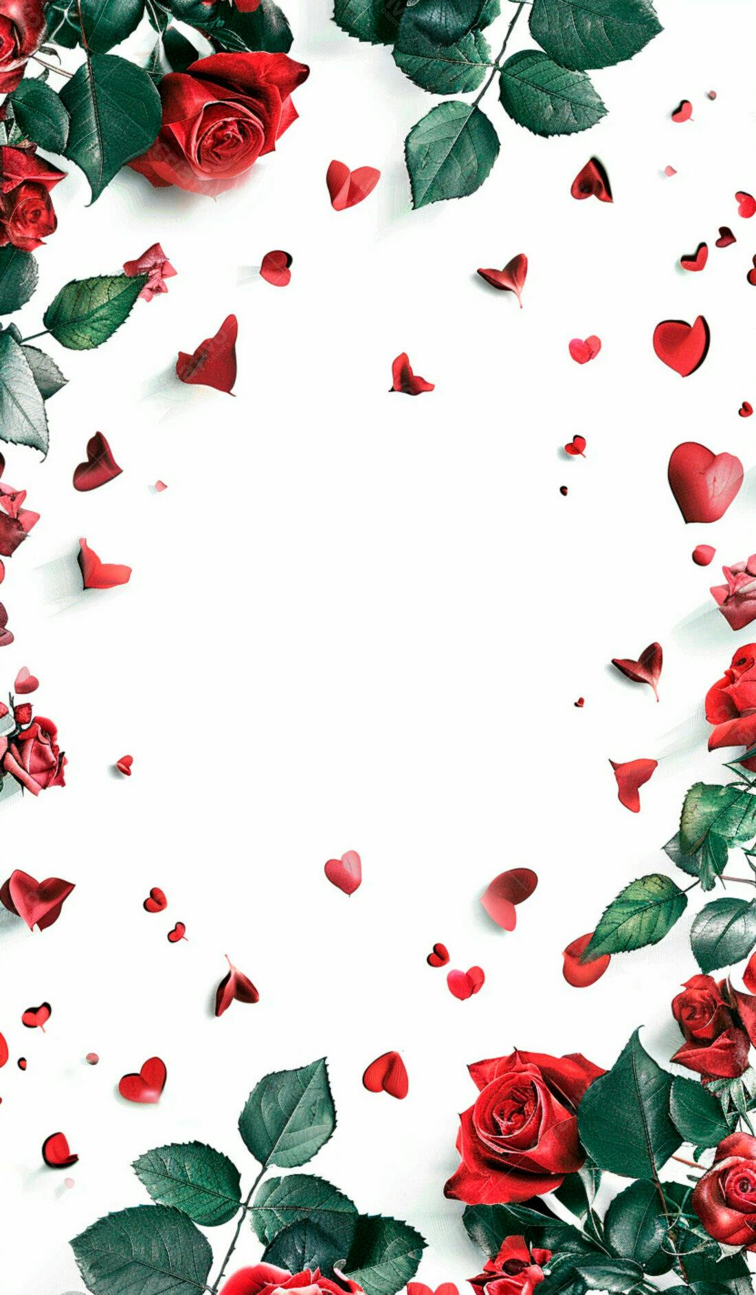 Rosas vermelhas e corações fundo branco Dia dos Namorados