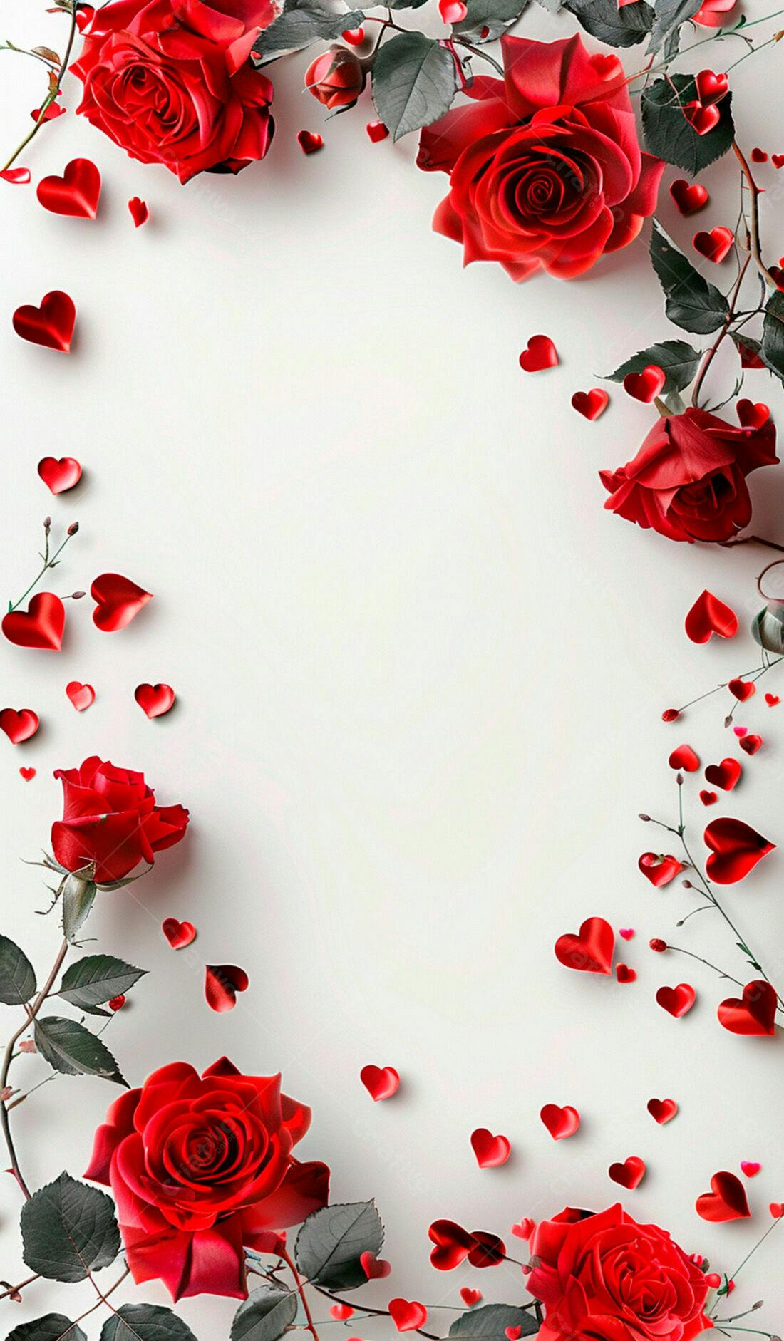 Moldura de rosas vermelhas e corações