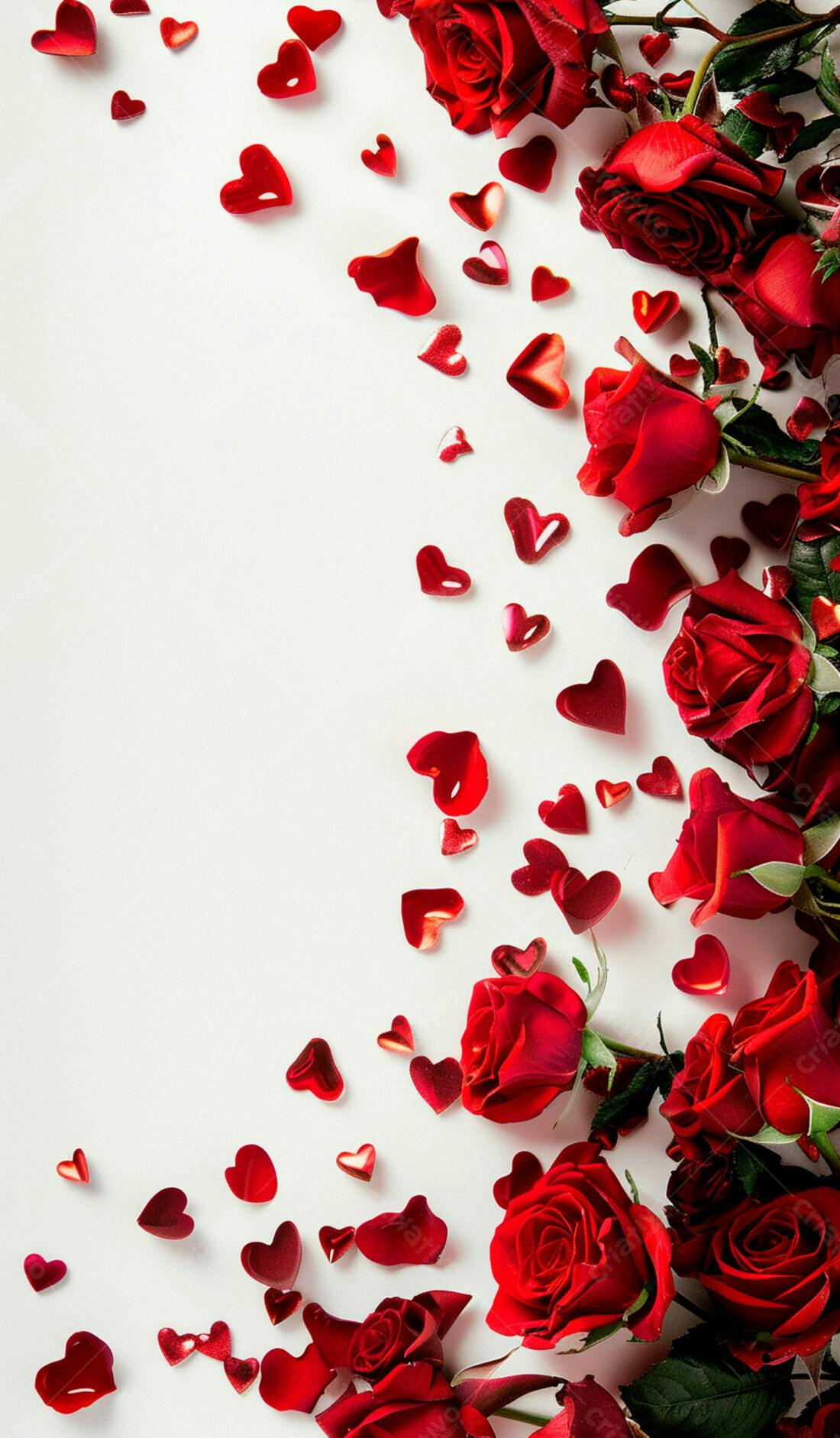 Rosas vermelhas e corações para o Dia dos Namorados