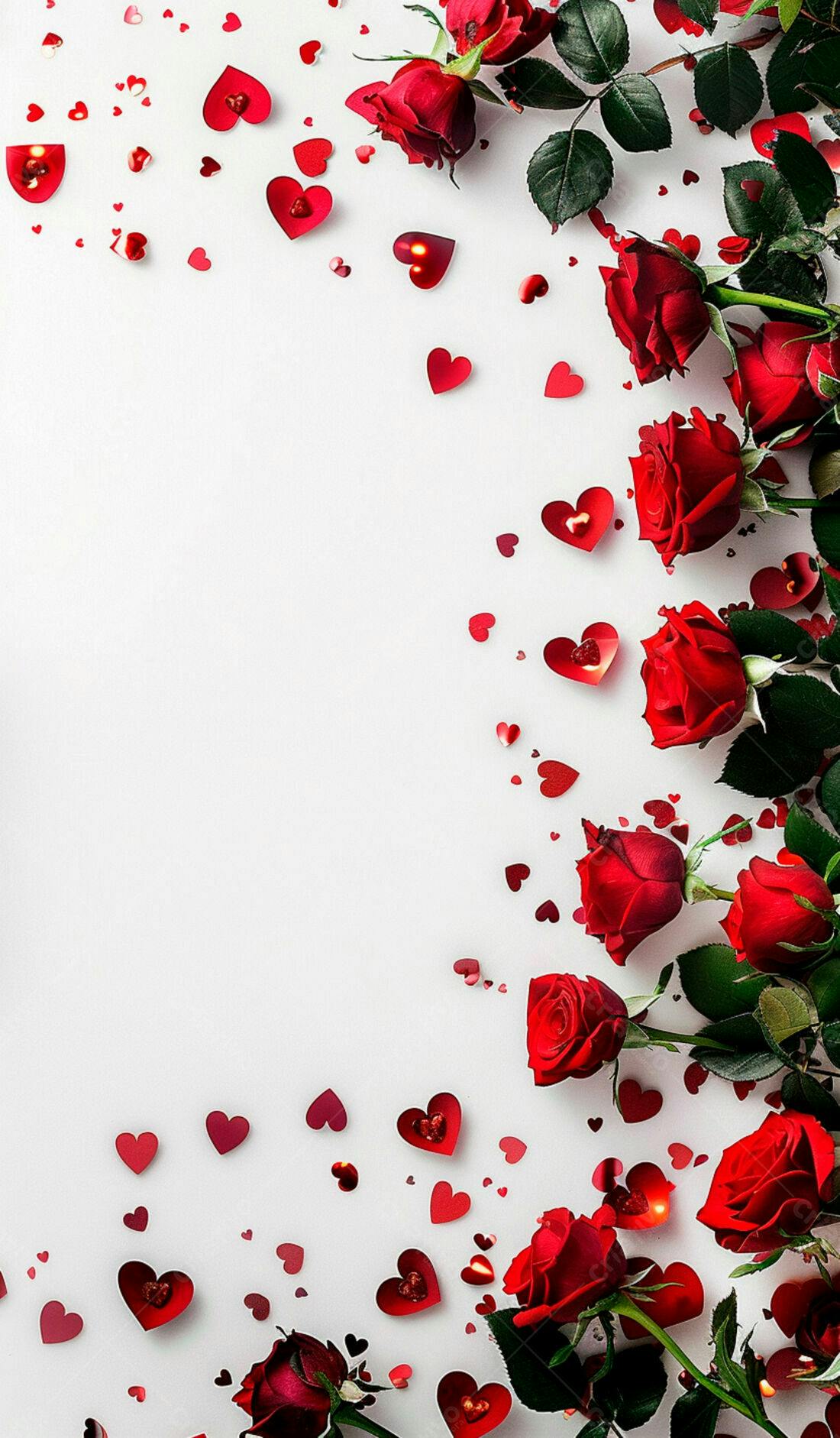 Rosas vermelhas e corações para o Dia dos Namorados