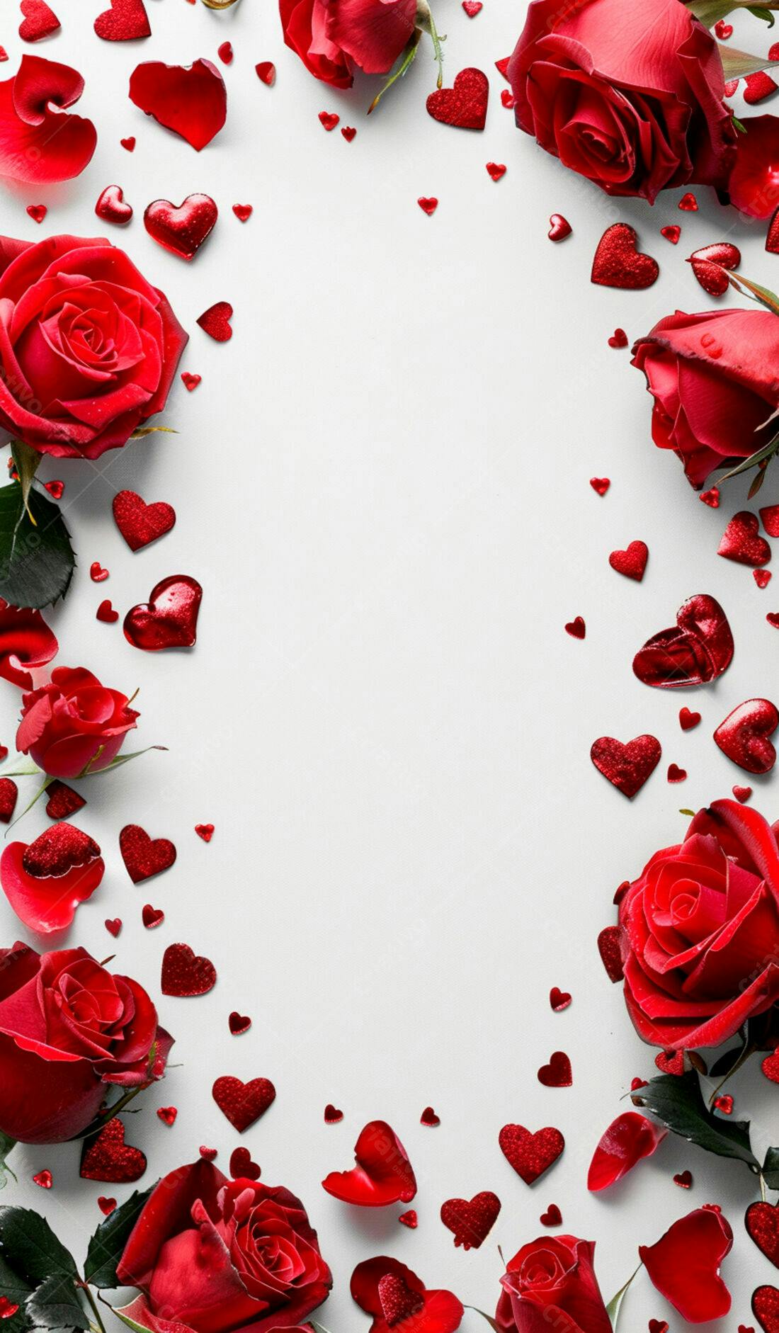 Rosas vermelhas e corações para o Dia dos Namorados