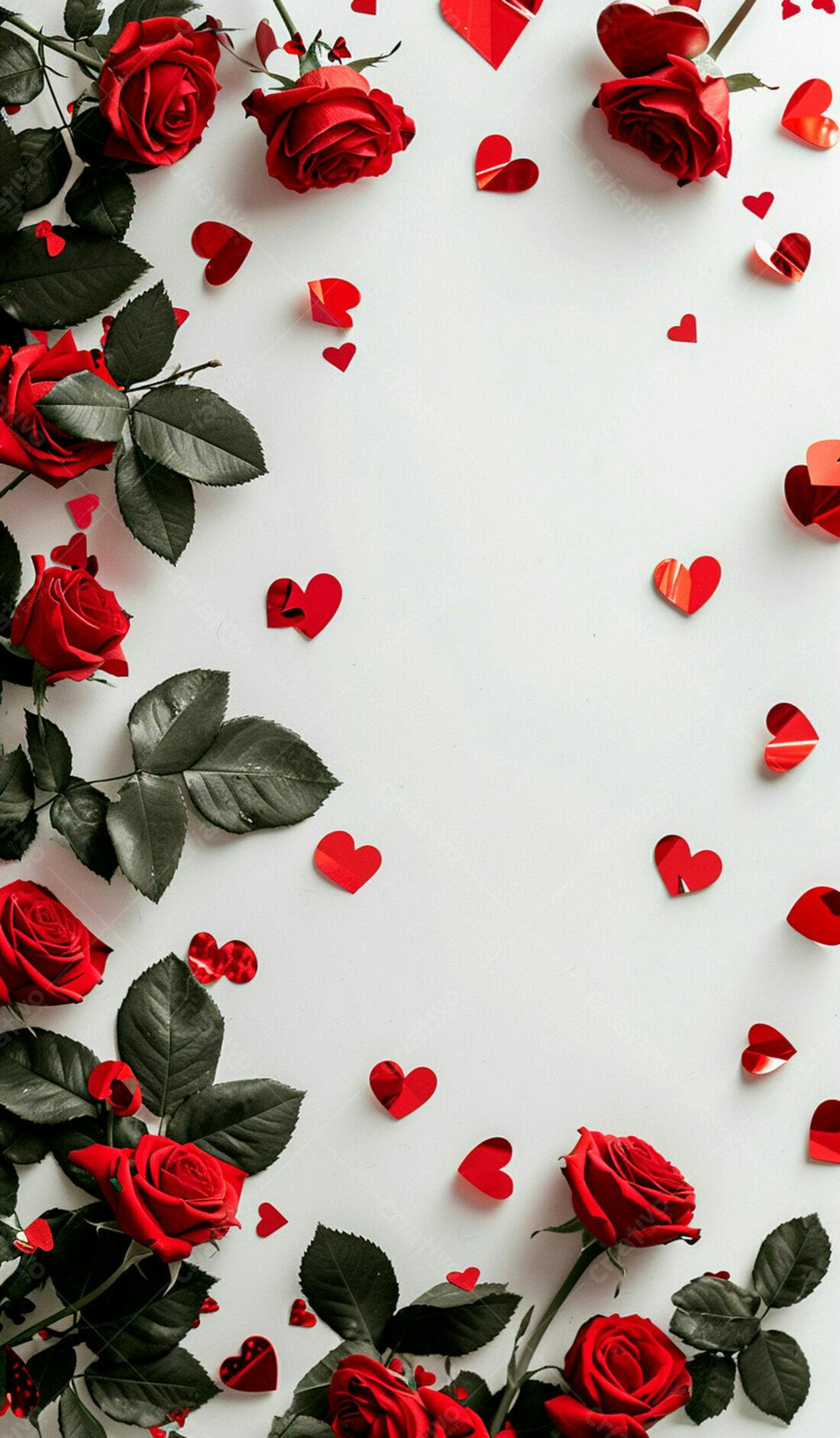 Rosas vermelhas e corações para o Dia dos Namorados