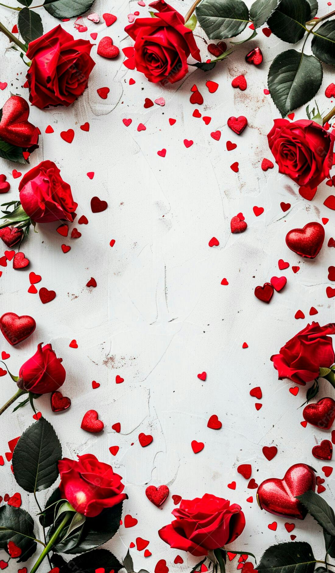 Rosas vermelhas e corações para o Dia dos Namorados