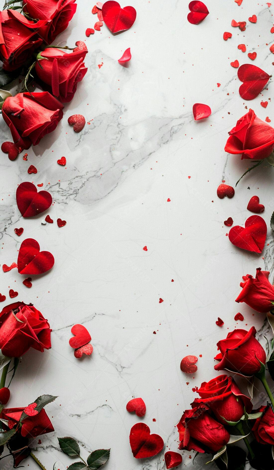 Rosas vermelhas e corações para o Dia dos Namorados